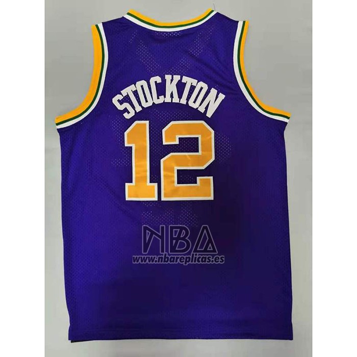 Camiseta Utah Jazz John Stockton NO 12 Mitchell & Ness 1991-92  Violeta